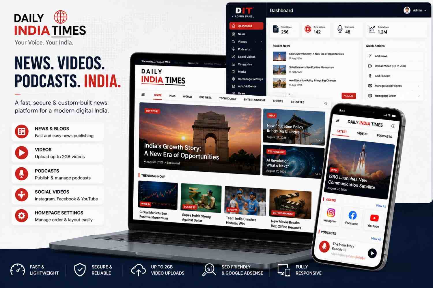 Daily India Times — Custom News & Media Publishing Platform